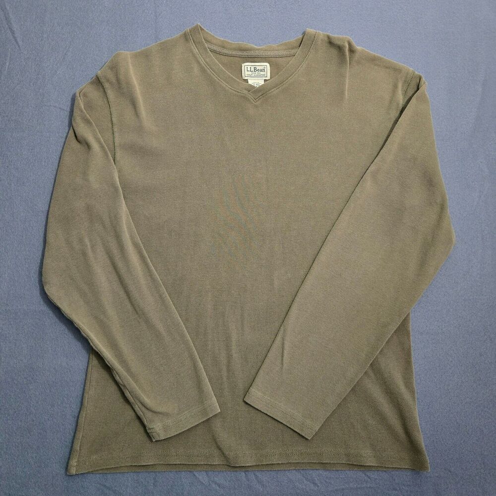 L.L. Bean Pullover Shirt Men S Reg Olive Green Long Sleeve V Neck Casual